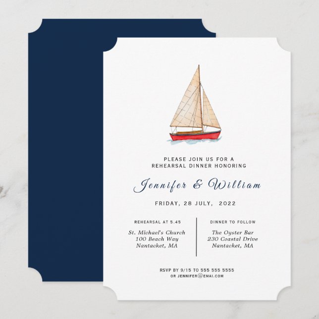 Dîner de répétition de bateau aquarelle Invitation (Devant / Derrière)