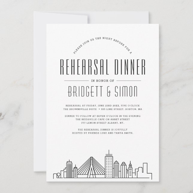 Dîner de répétition de Boston | Invitation Skyline (Devant)