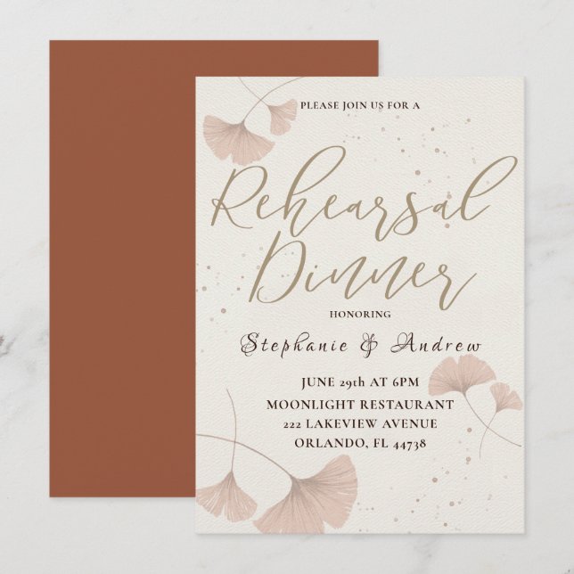 Dîner de répétition de calligraphie Invitation Ter (Devant / Derrière)