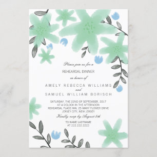 Dîner de répétition de fleurs vert Mint Invitation