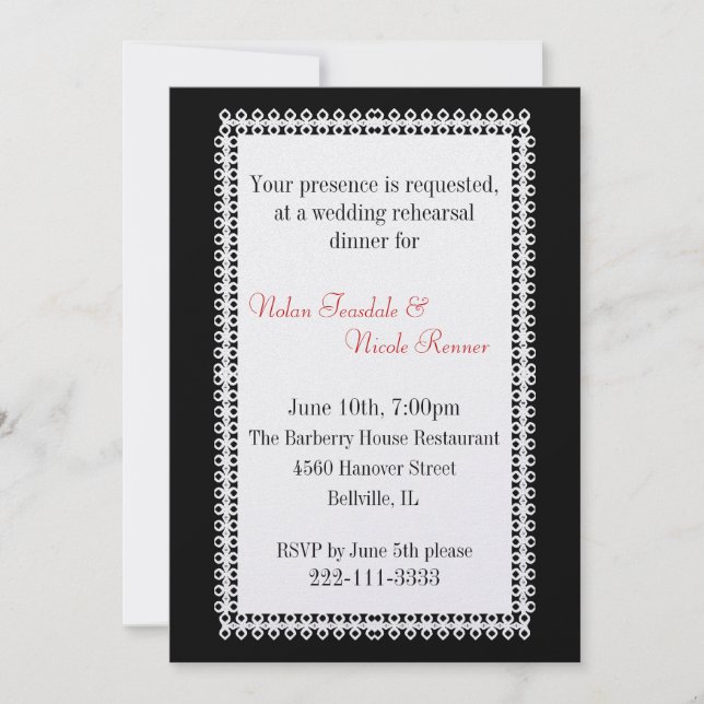 Dîner de répétition de mariage élégant Invitation (Devant)