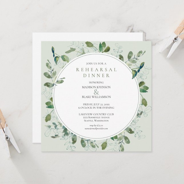 Dîner de répétition de verdure chic Invitation (Devant/Arrière en situation)