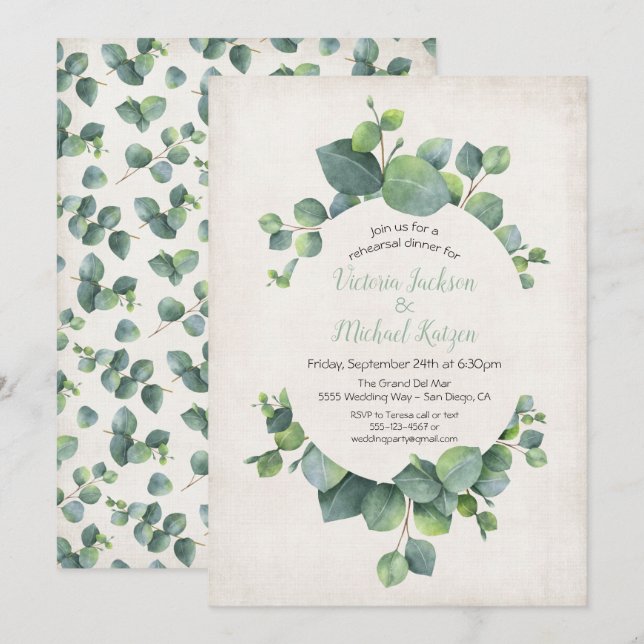 Dîner de répétition d'Eucalyptus Wreath Invitation (Devant / Derrière)