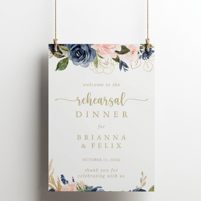 Dîner de répétition d'or floral Affiche de bienven (Créateur téléchargé)