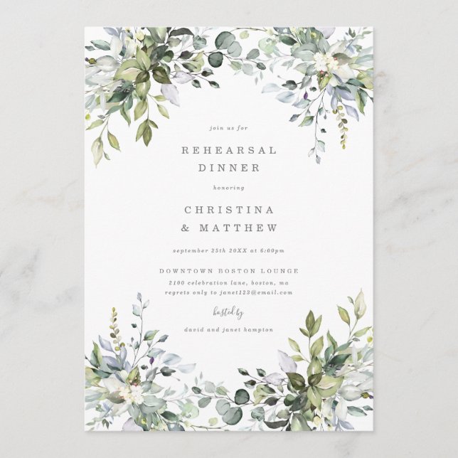 Dîner de répétition Dusty Blue Florals Invitation (Devant)