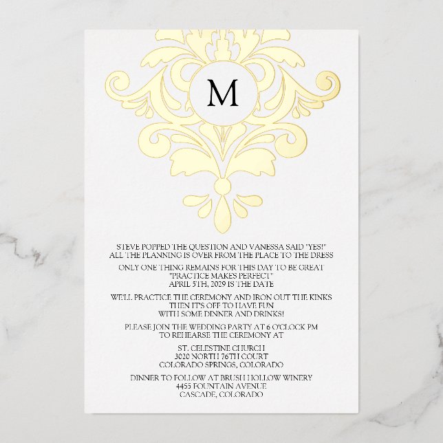 Dîner de répétition élégant Invitation (Recto)