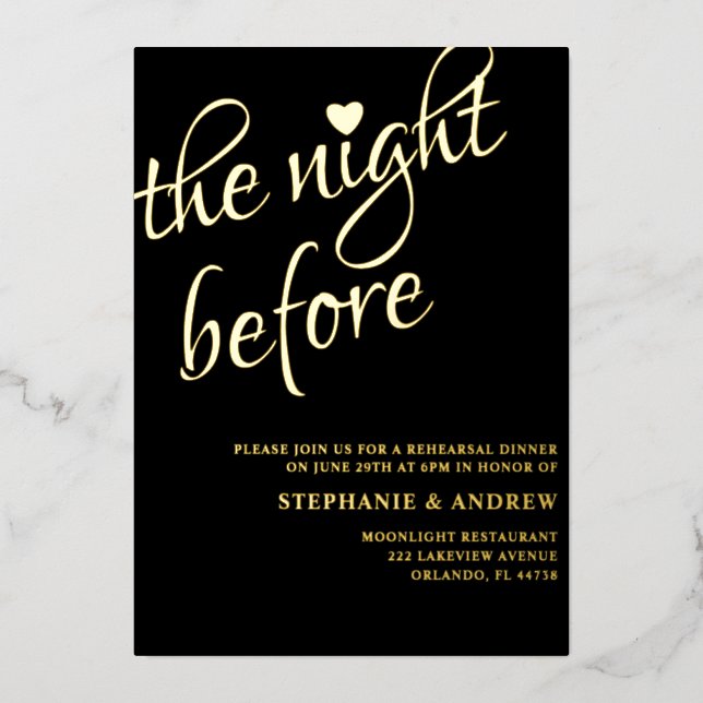 Dîner de répétition Faire-part de mariage noir et  (Recto)