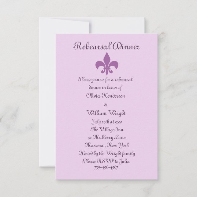 Dîner de répétition Fleur de Lise Invitation Lilac (Devant)