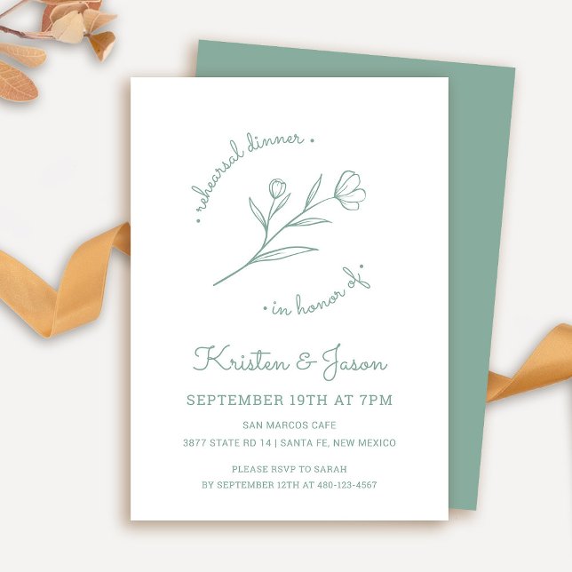 Dîner de répétition fleur sauvage Invitation dans  (Wildflower Rehearsal Dinner Invitation in Sage Green)