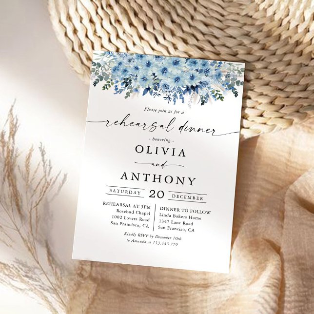 Dîner de répétition Floral Boho bleu Invitation (Créateur téléchargé)