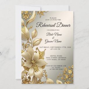 Dîner de répétition Floral d'or Invitation
