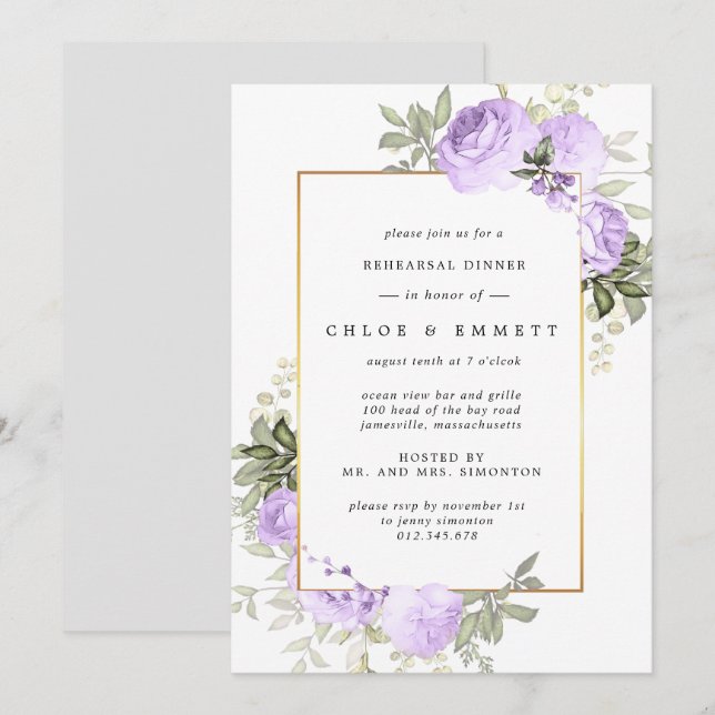 Dîner de répétition florale Rose violet Invitation (Devant / Derrière)