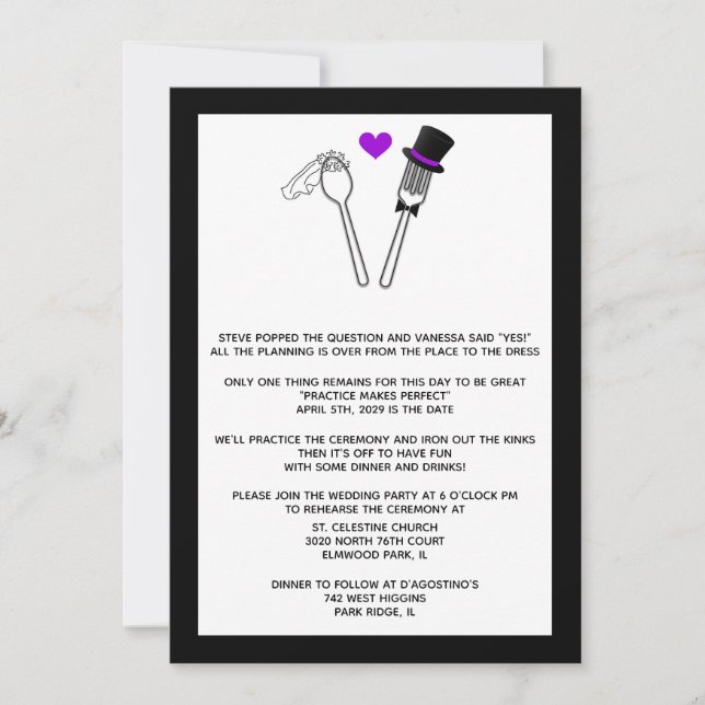 Dîner de répétition fourche et cuillère Invitation (Devant)