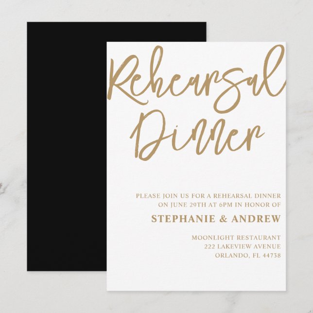 Dîner de répétition Gold Calligraphy Invitation (Devant / Derrière)