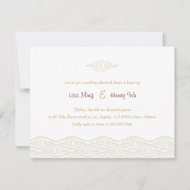 Dîner de répétition Gold Chinese Nuds Invitation (Devant)