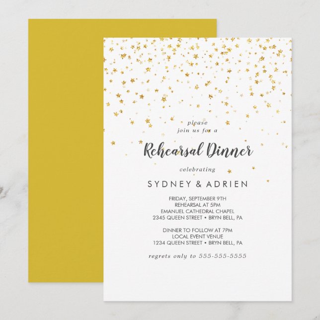 Dîner de répétition Gold Confetti Invitation (Devant / Derrière)