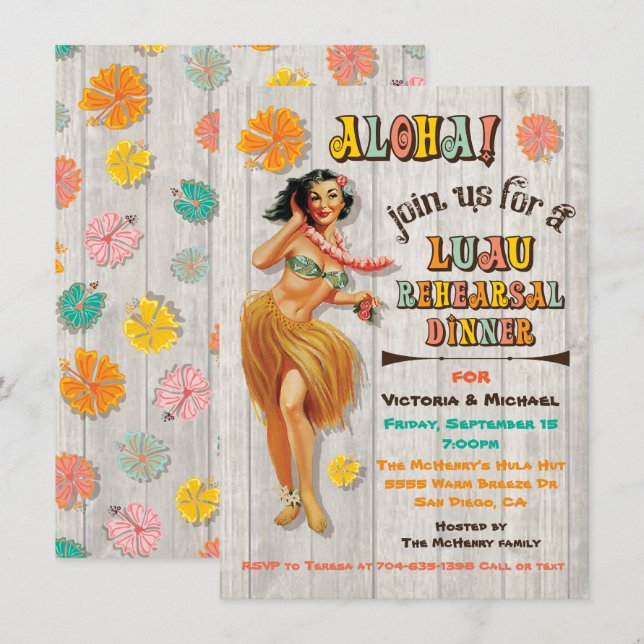Dîner de répétition Hawaiian Luau Invitations (Devant / Derrière)