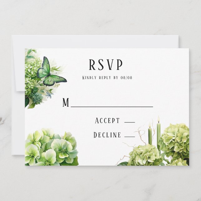 Dîner de répétition Hydrangea vert - Carte RSVP (Devant)