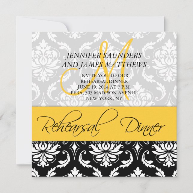 Dîner de répétition Invitation Damask Monogramme j (Devant)