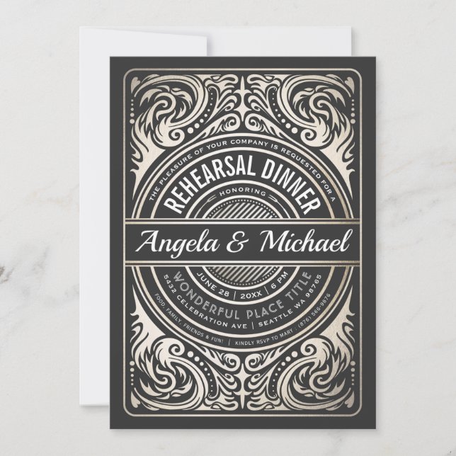 Dîner de répétition Invitations Black & Gold Foil (Devant)