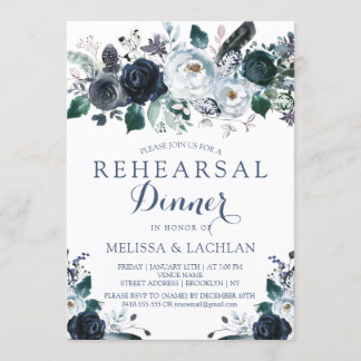 Dîner de répétition Invitations Marine Peonies Mar