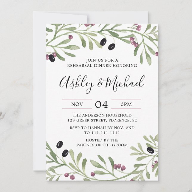 Dîner de répétition italien toscan Invitation (Devant)