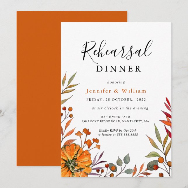 Dîner de répétition mariage de automne Invitation (Devant / Derrière)