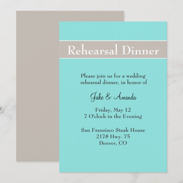 Dîner de répétition Mariage élégant Invitation (Devant / Derrière)