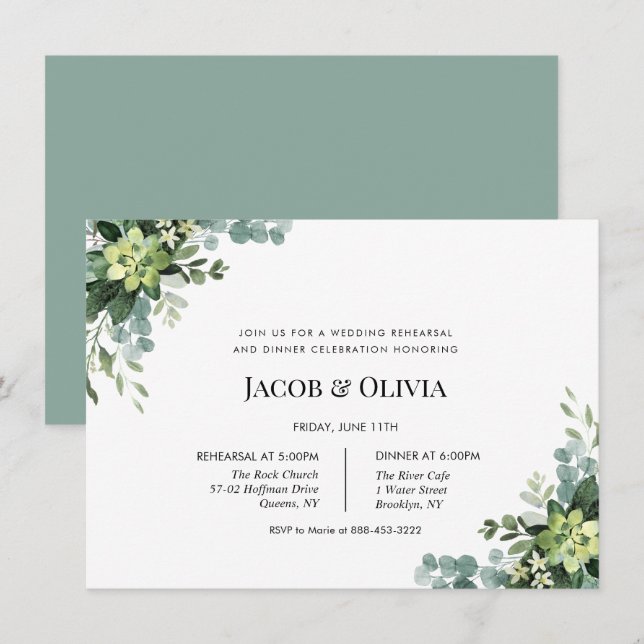 Dîner de répétition Mariage Eucalyptus invitation (Devant / Derrière)