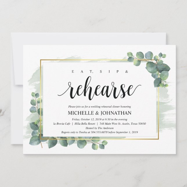 Dîner de répétition Mariage Eucalyptus Invitation (Devant)