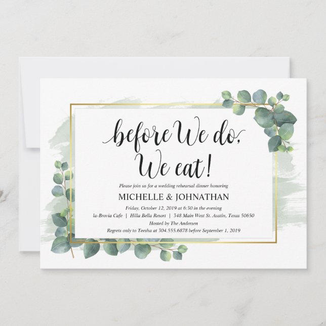 Dîner de répétition Mariage Eucalyptus Invitation (Devant)
