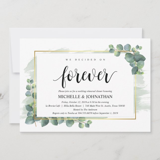 Dîner de répétition Mariage Eucalyptus Invitation (Devant)