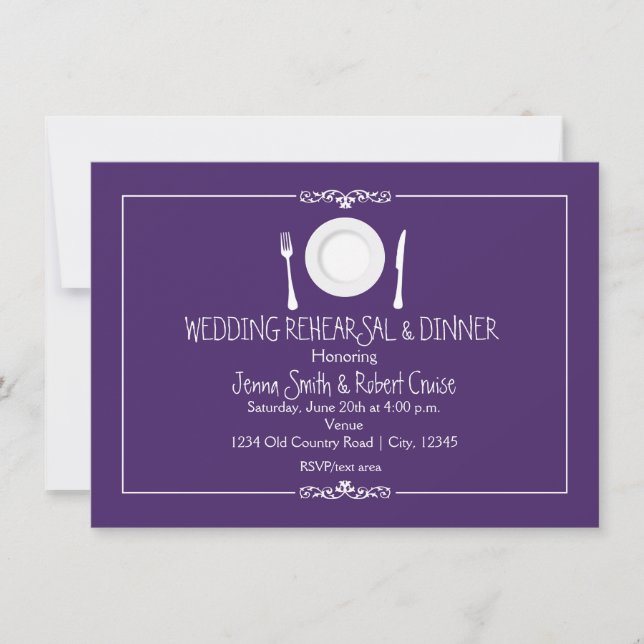 Dîner de répétition Mariage violet Invitation (Devant)
