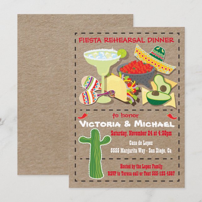 Dîner de répétition mexicaine Kraft Invitation (Devant / Derrière)