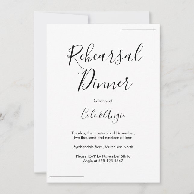 Dîner de répétition minimaliste Invitation (Devant)