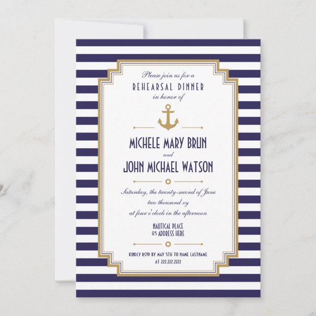 Dîner de répétition nautique élégant Invitation (Devant)