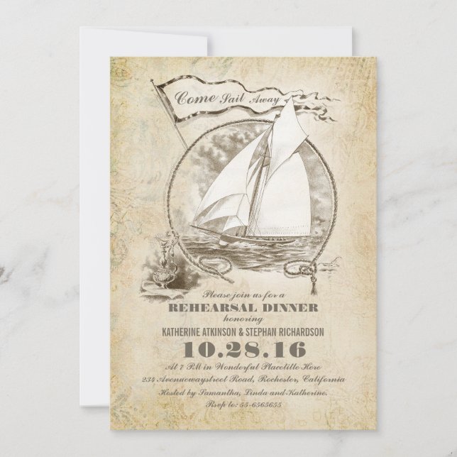 Dîner de répétition nautique vintage invitation (Devant)