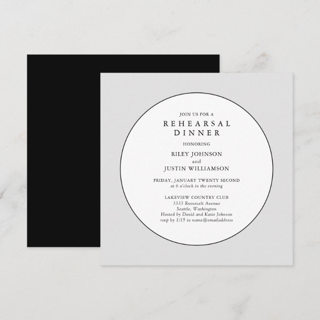 Dîner de répétition noir et blanc chic Invitation (Devant / Derrière)