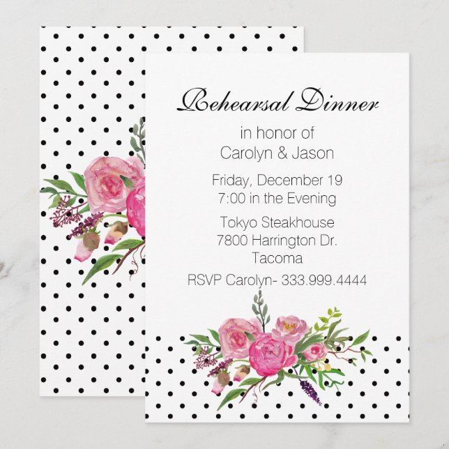 Dîner de répétition pois et pivoines Invitation (Devant / Derrière)