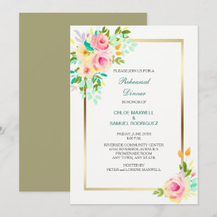 Dîner de répétition Rose Mariage Invitation