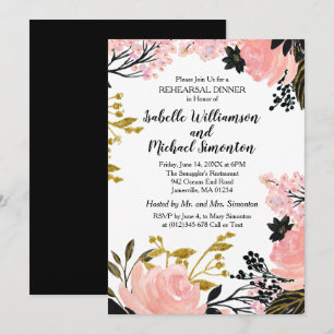 Dîner de répétition rose, noir et or Invitation