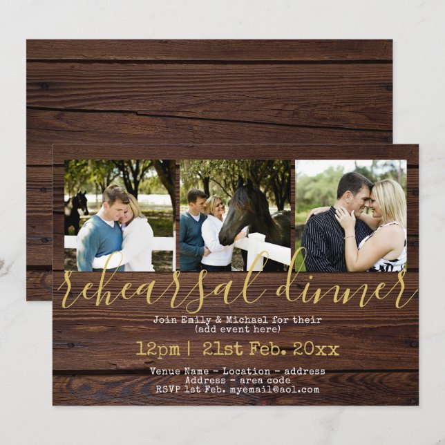 Dîner de répétition Rustique Bois Invitations (Devant / Derrière)