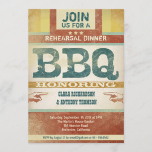 dîner de répétition vintage invitation barbecue un