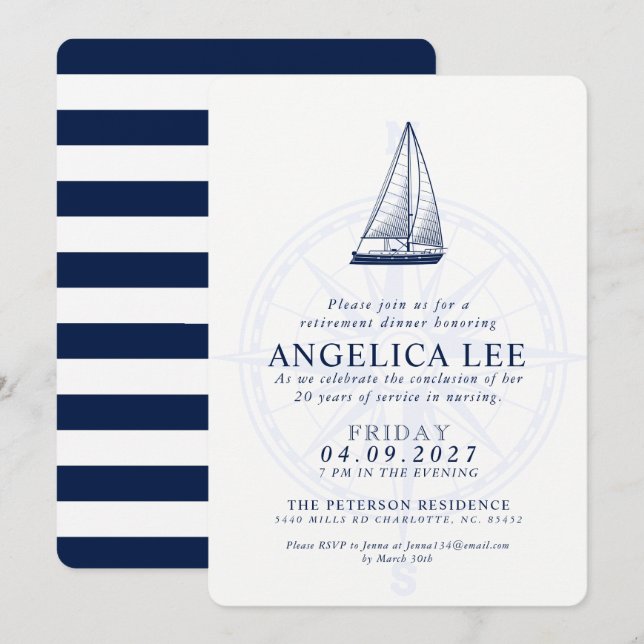 Dîner de retraite de style nautique Invitation d'e (Devant / Derrière)