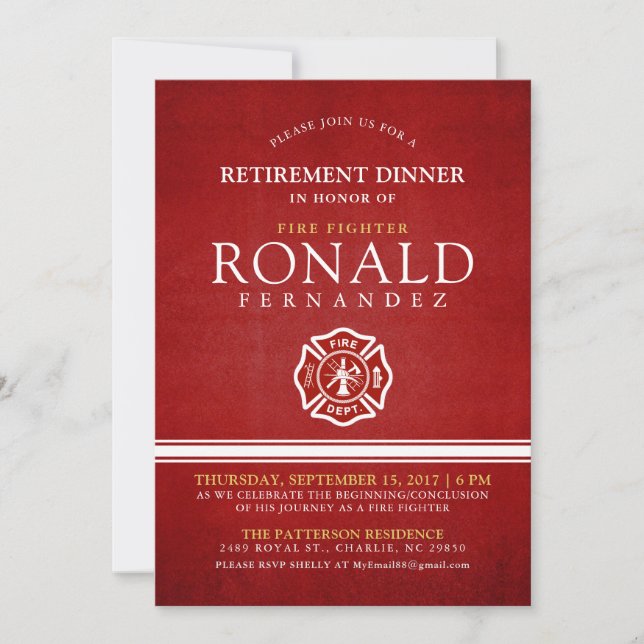Dîner de retraite des pompiers | Invitation à l'év (Devant)
