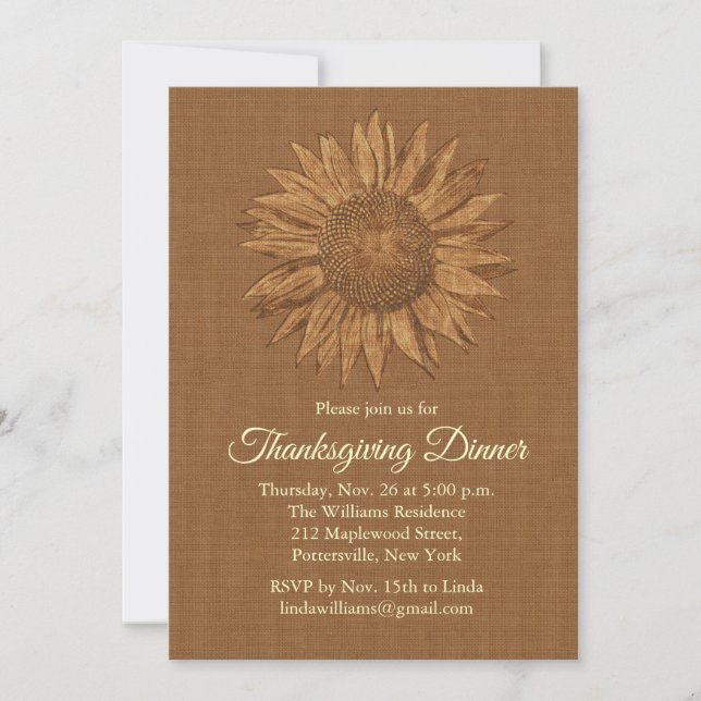 Dîner de Thanksgiving de tournesol Invitation (Devant)