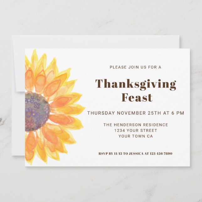 Dîner de Thanksgiving de tournesol Invitation (Devant)