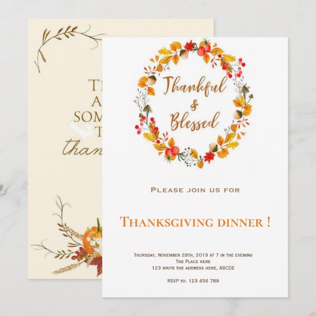 Dîner de Thanksgiving Invitation (Devant / Derrière)