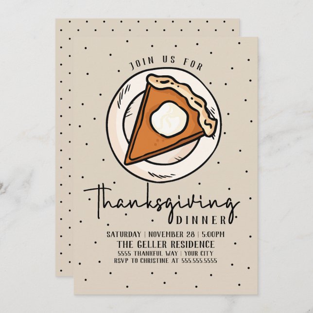 Dîner de Thanksgiving Invitation Citrouille Pie (Devant / Derrière)