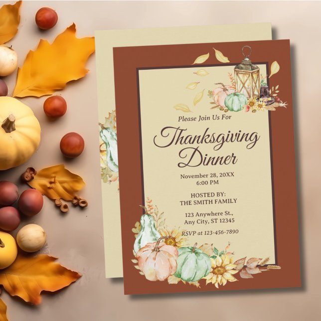 Dîner de Thanksgiving Rustic Watercolor Invitation (Créateur téléchargé)